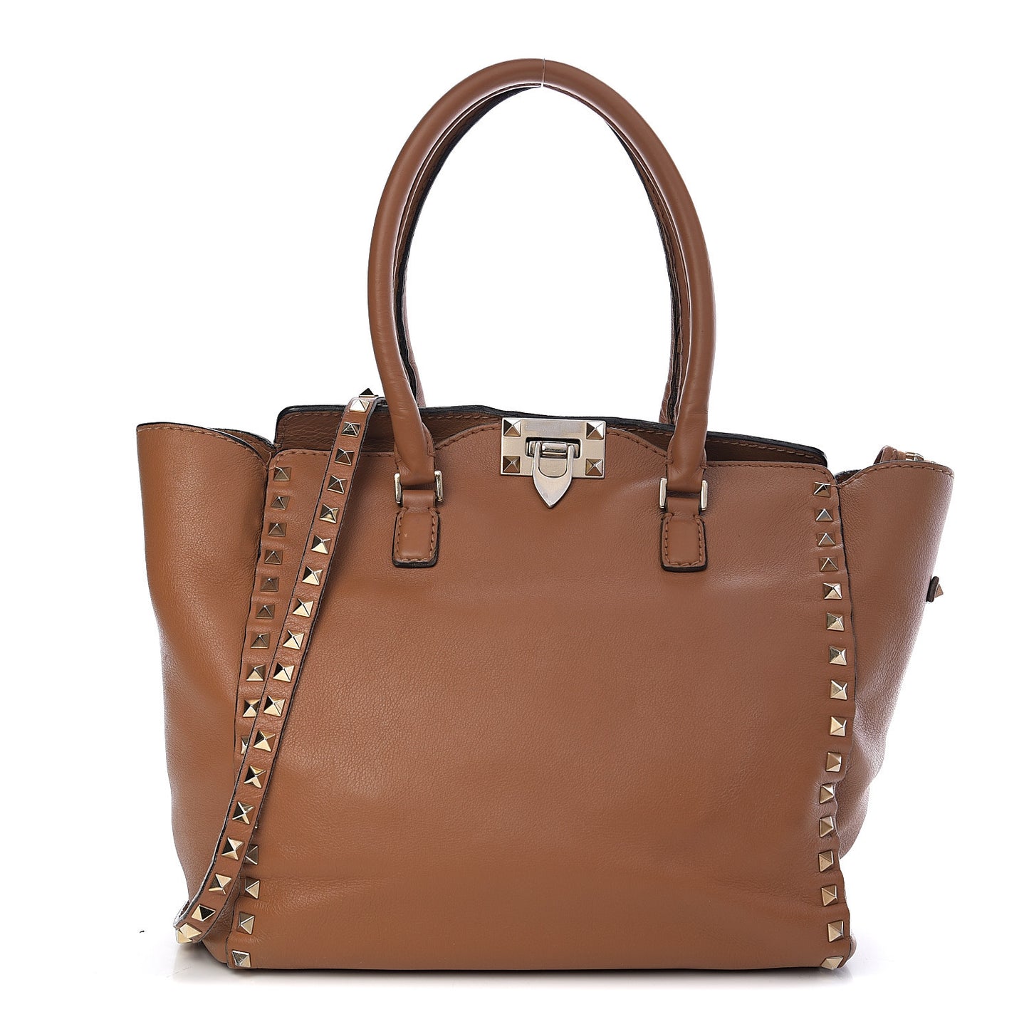 Calfskin Rockstud Double Handle Tote Light Cuir
