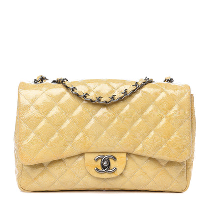 Chanel Crinkled Patent Quilted Jumbo Single Flap Light Beige 1 of 13