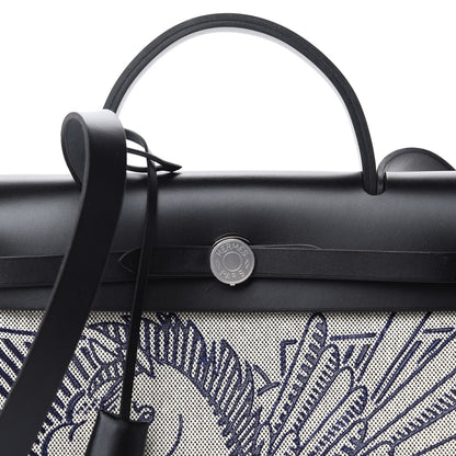 Hermes Vache Hunter Toile H Pegase Pop Herbag Zip Retourne 31 PM Bleu Indigo Ecru Black 10 of 11