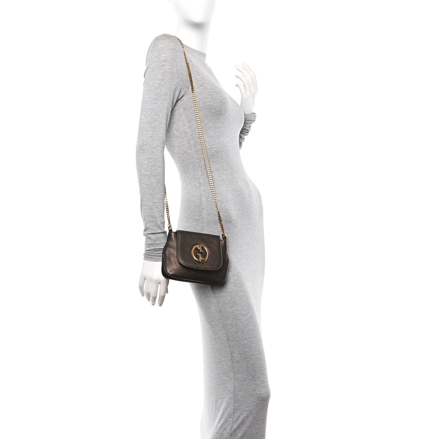 Gucci Pebbled Calfskin Small 1973 Chain Shoulder Bag Winter Leaf 2 of 12