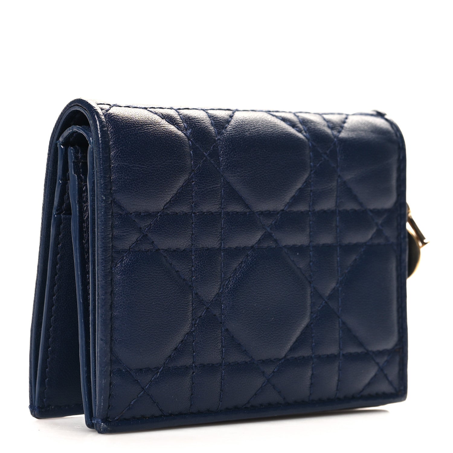 Christian Dior Lambskin Cannage Mini Lady Dior Wallet Navy 3 of 8