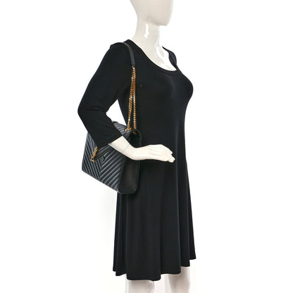 Saint Laurent Grain De Poudre Matelasse Chevron Large Monogram Satchel Black 2 of 16