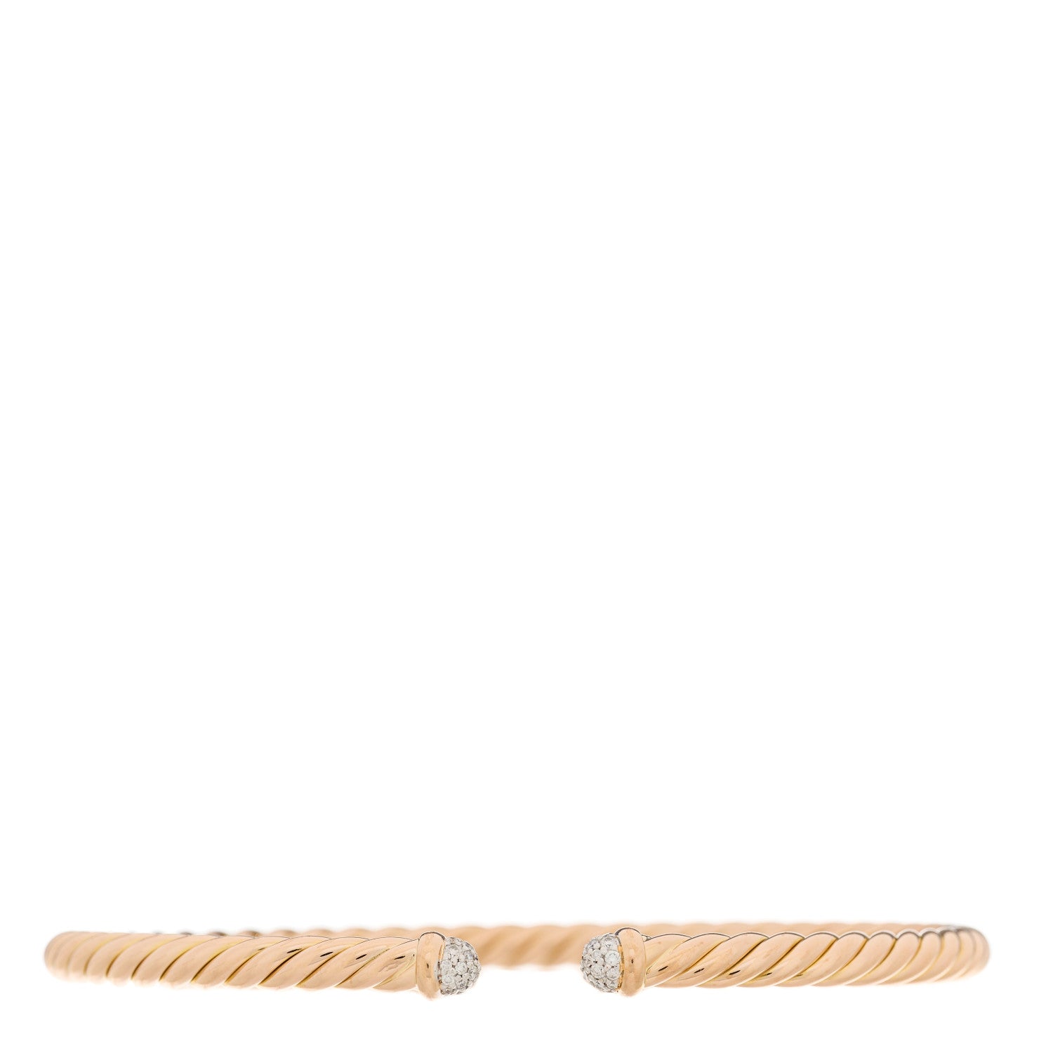 David Yurman 18K Rose Gold Diamond 4mm Cable Flex Cuff Bracelet 1 of 3