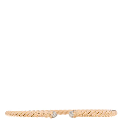 David Yurman 18K Rose Gold Diamond 4mm Cable Flex Cuff Bracelet 1 of 3