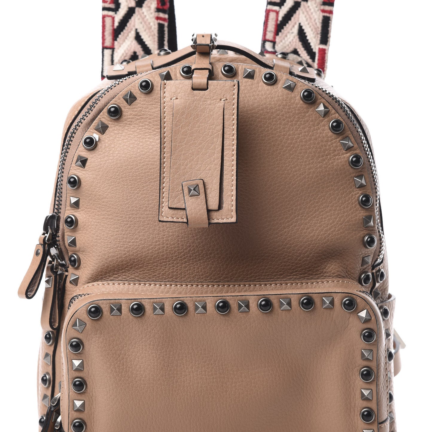 VALENTIN Pebbled Calfskin Medium Guitar Strap Rockstud Rolling Backpack Soft Noisette