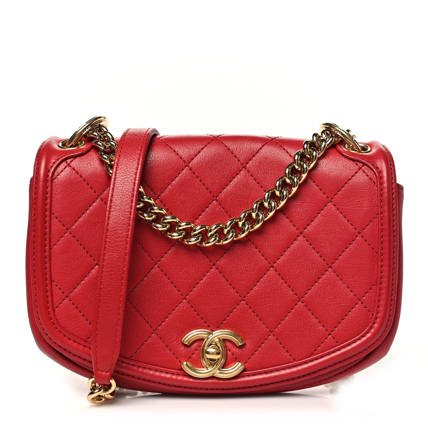 Calfskin Quilted Small Underline Flap Red