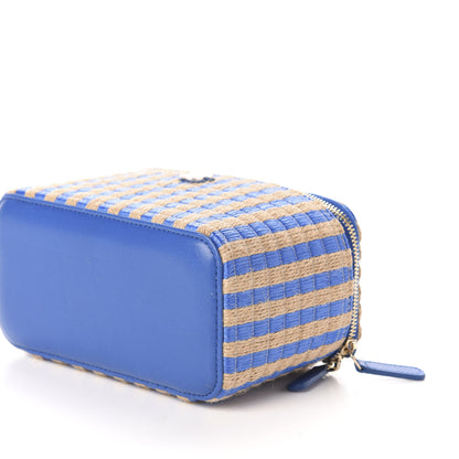 Chanel Raffia Jute Striped Small Vanity Case With Chain Blue Beige 9 of 10