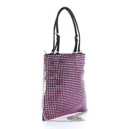 Prada Satin Crystal Metal Triangle Logo Chain Crossbody Handbag Rosa 3 of 8