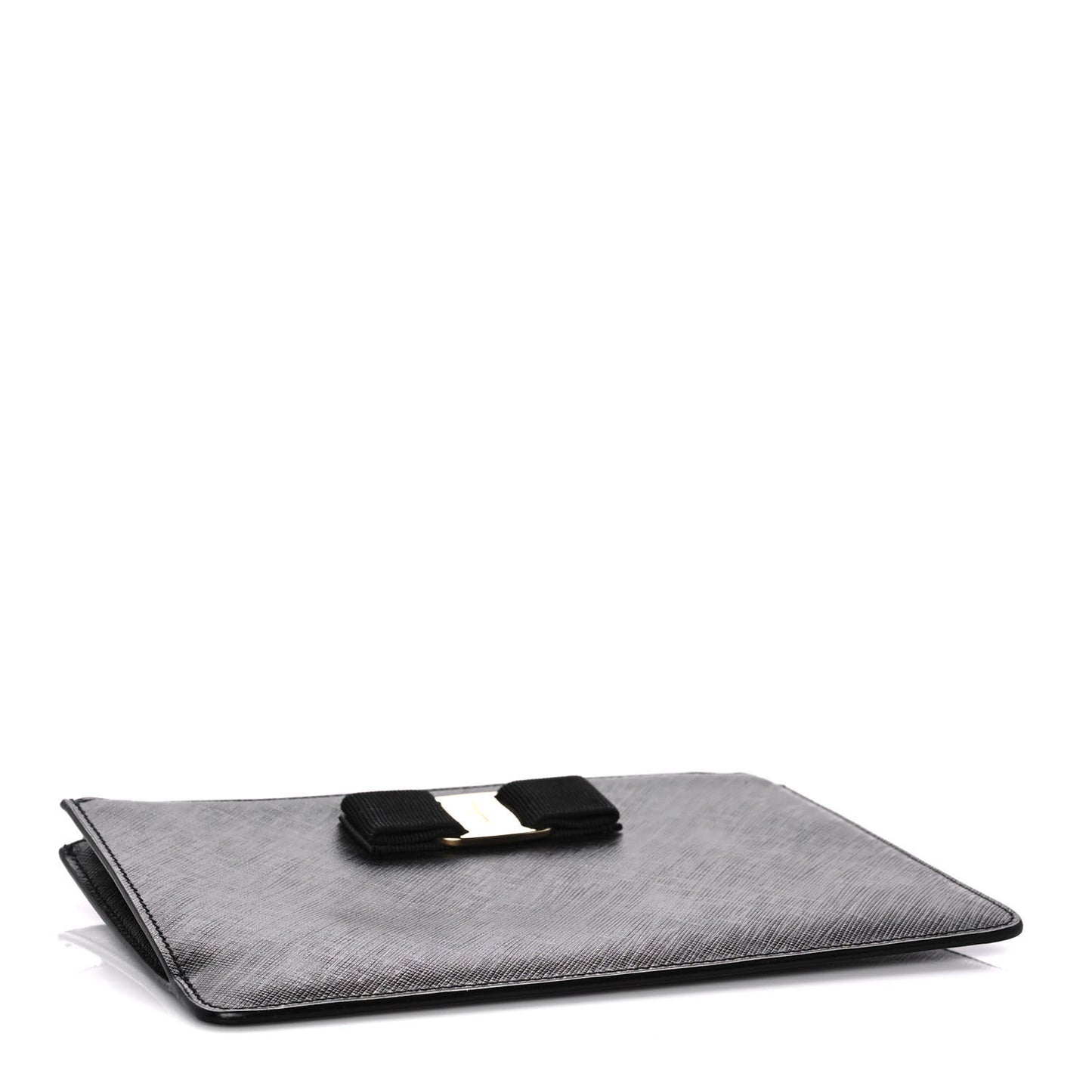 Printed Calfskin Vara Bow Wristlet Clutch Black