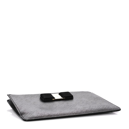 Salvatore Ferragamo Printed Calfskin Vara Bow Wristlet Clutch Black 4 of 6