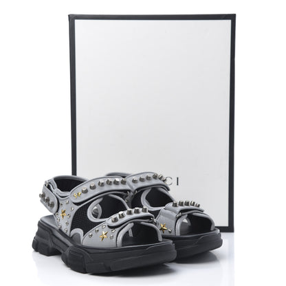 Gucci Technical Canvas Calfskin Reflective Studded Mens Aguru Sandals 8 Silver Black 8 of 8