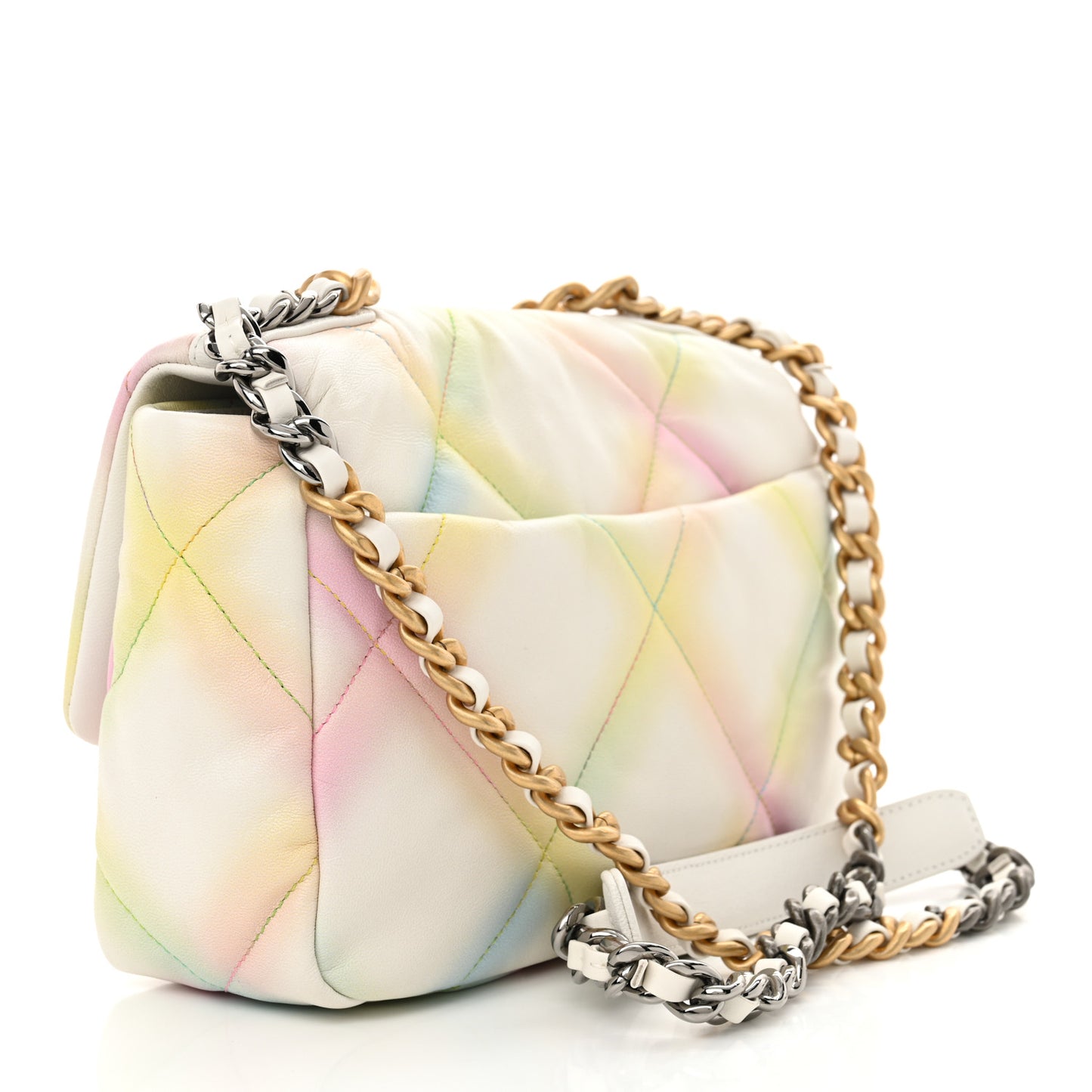 Printed Goatskin Quilted Medium Chanel 19 Flap White Multicolor