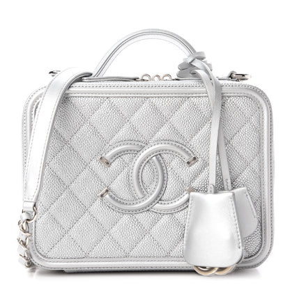 Chanel Metallic Caviar Quilted Medium CC Filigree Vanity Case Silver 1 of 11