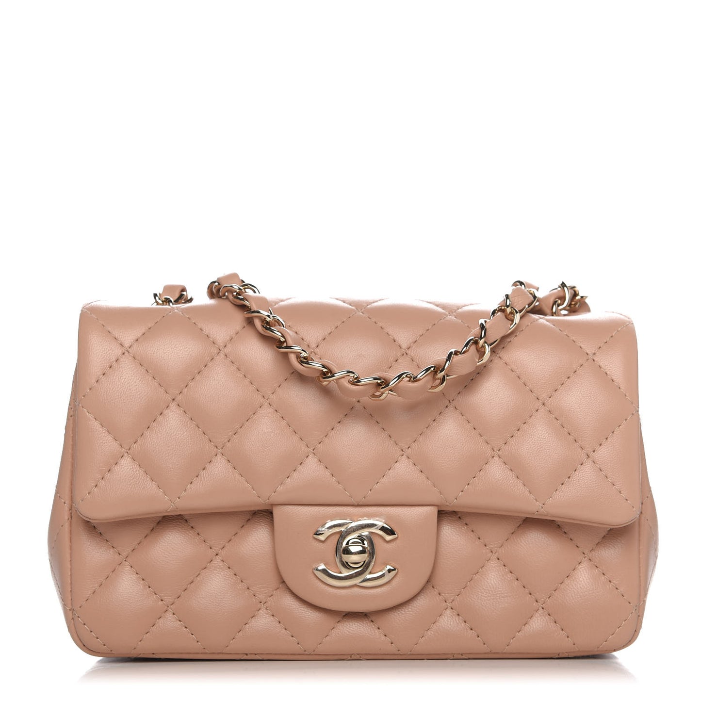 Lambskin Quilted Mini Rectangular Flap Beige