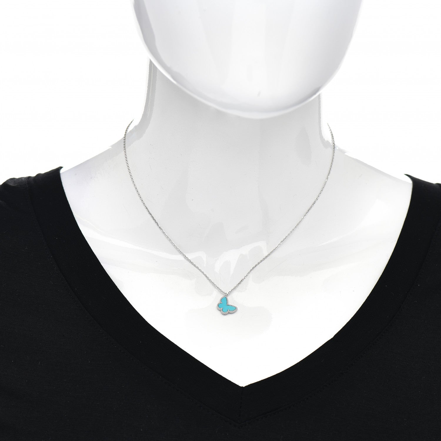 Van Cleef & Arpels 18K White Gold Turquoise Sweet Alhambra Butterfly Pendant Necklace 2 of 4