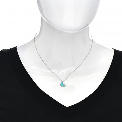 Van Cleef & Arpels 18K White Gold Turquoise Sweet Alhambra Butterfly Pendant Necklace 2 of 4