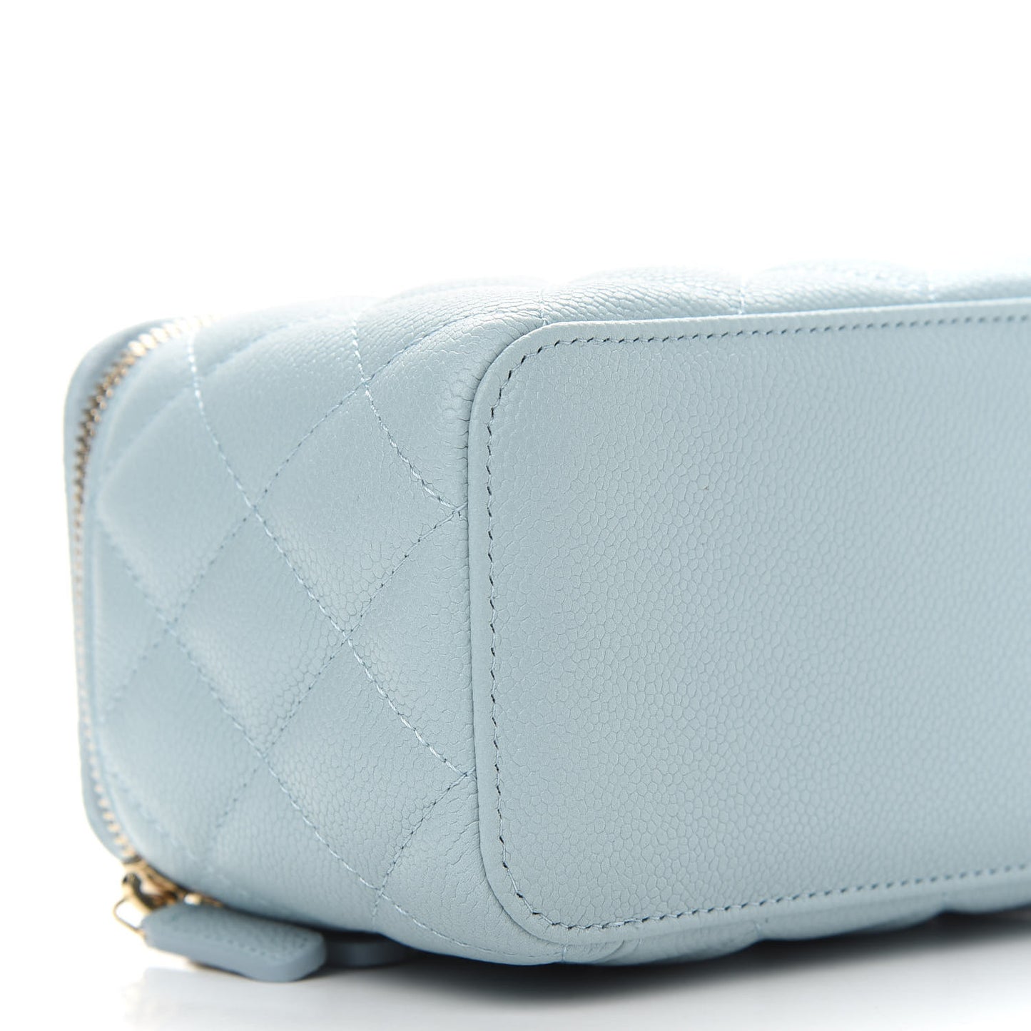 Caviar Quilted Small Tiny CC Vanity Case With Chain Light Blue