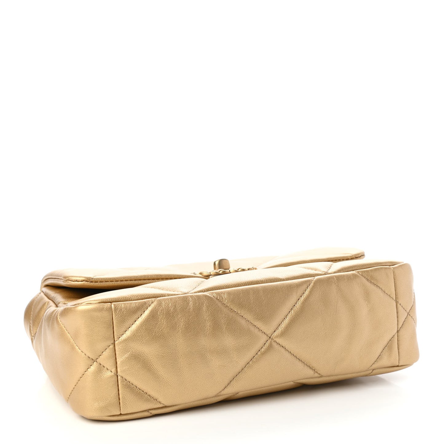 Metallic Goatskin Quilted Medium Chanel 19 Flap Gold