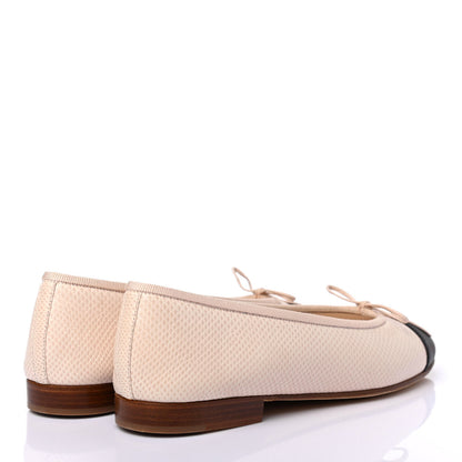Chanel Lambskin Lizard Embossed Cap Toe CC Ballerina Flats 36 Rose Black 3 of 4