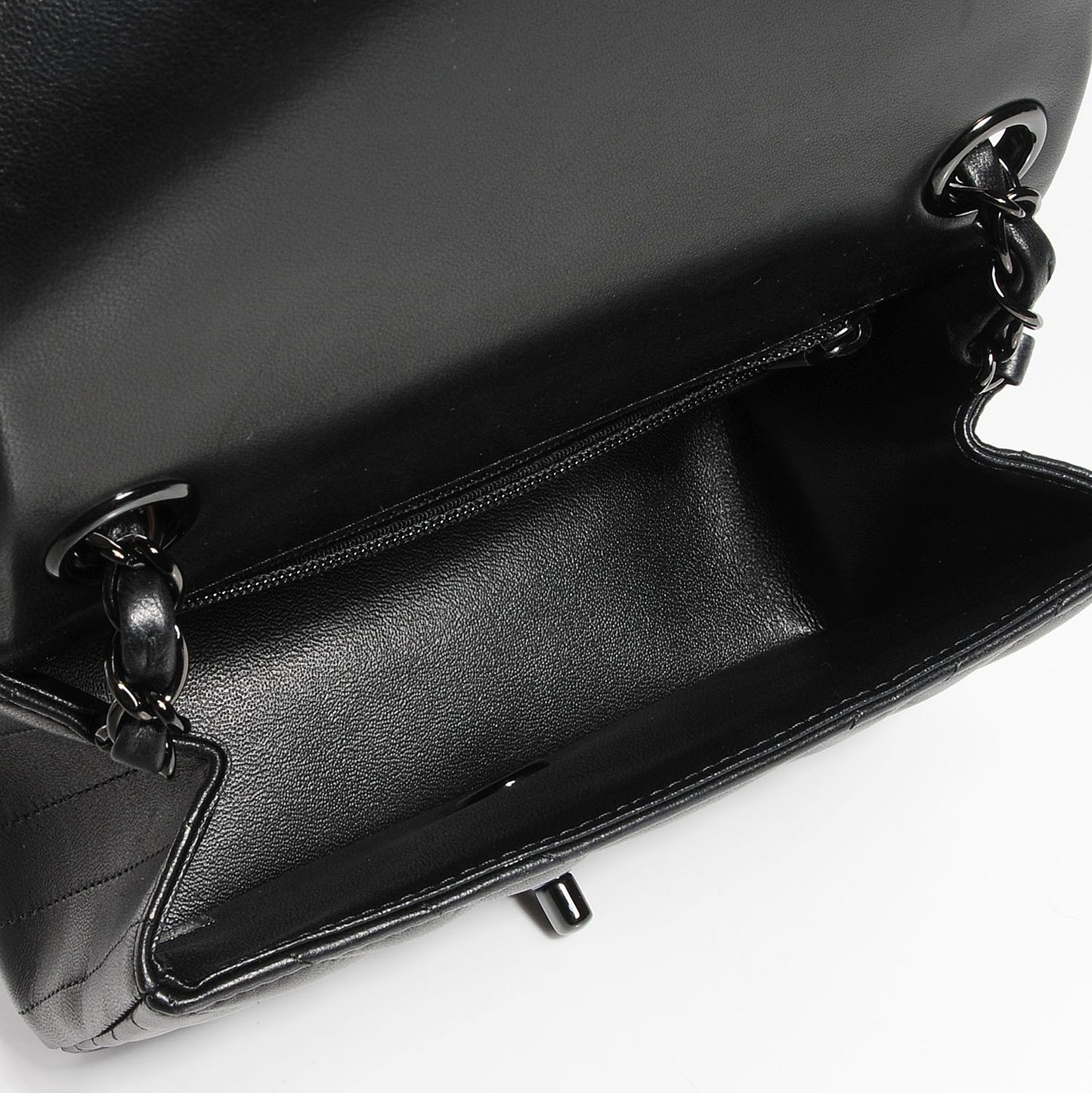 Lambskin Chevron Quilted Mini Square Flap So Black
