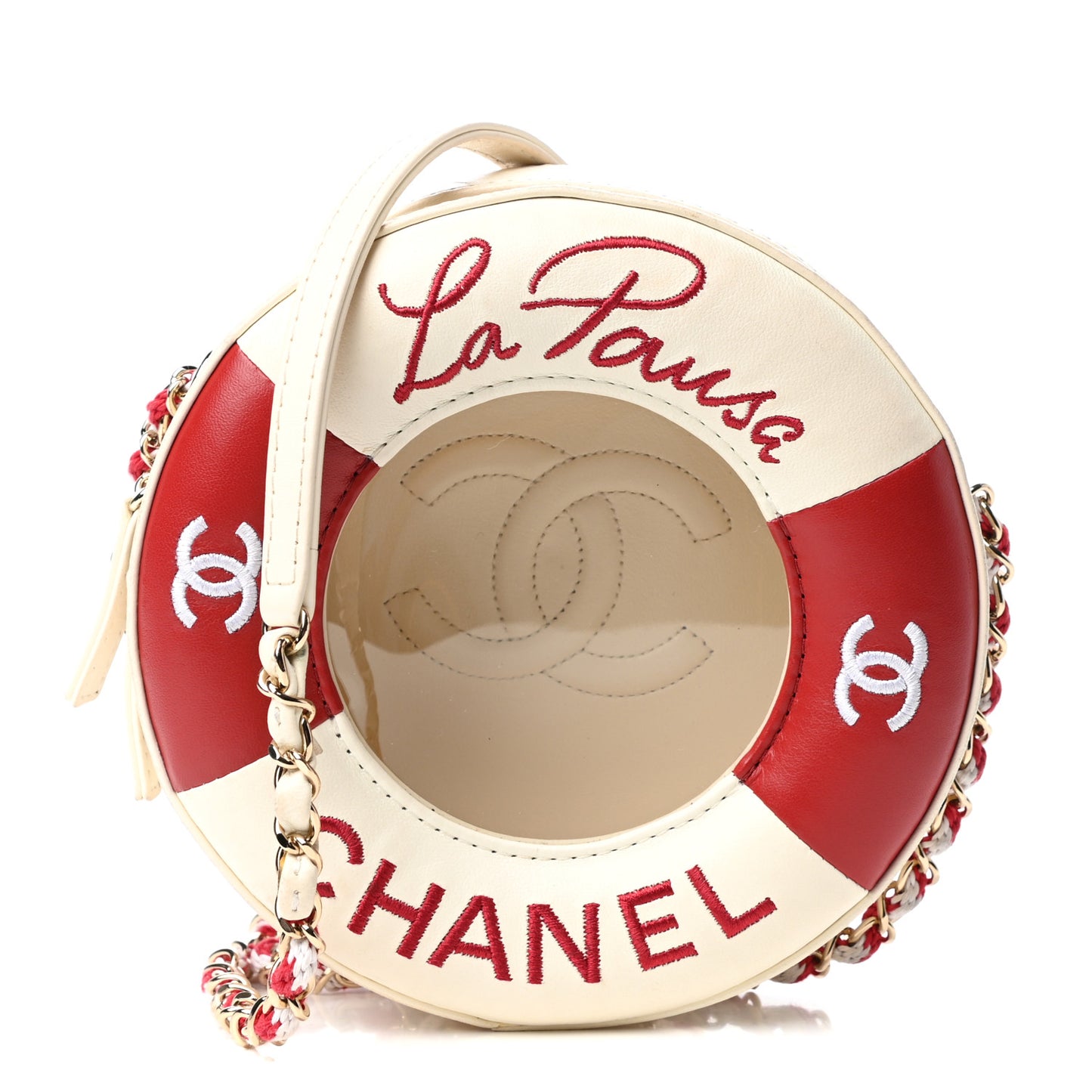 Lambskin Coco Lifesaver Round Bag Red White