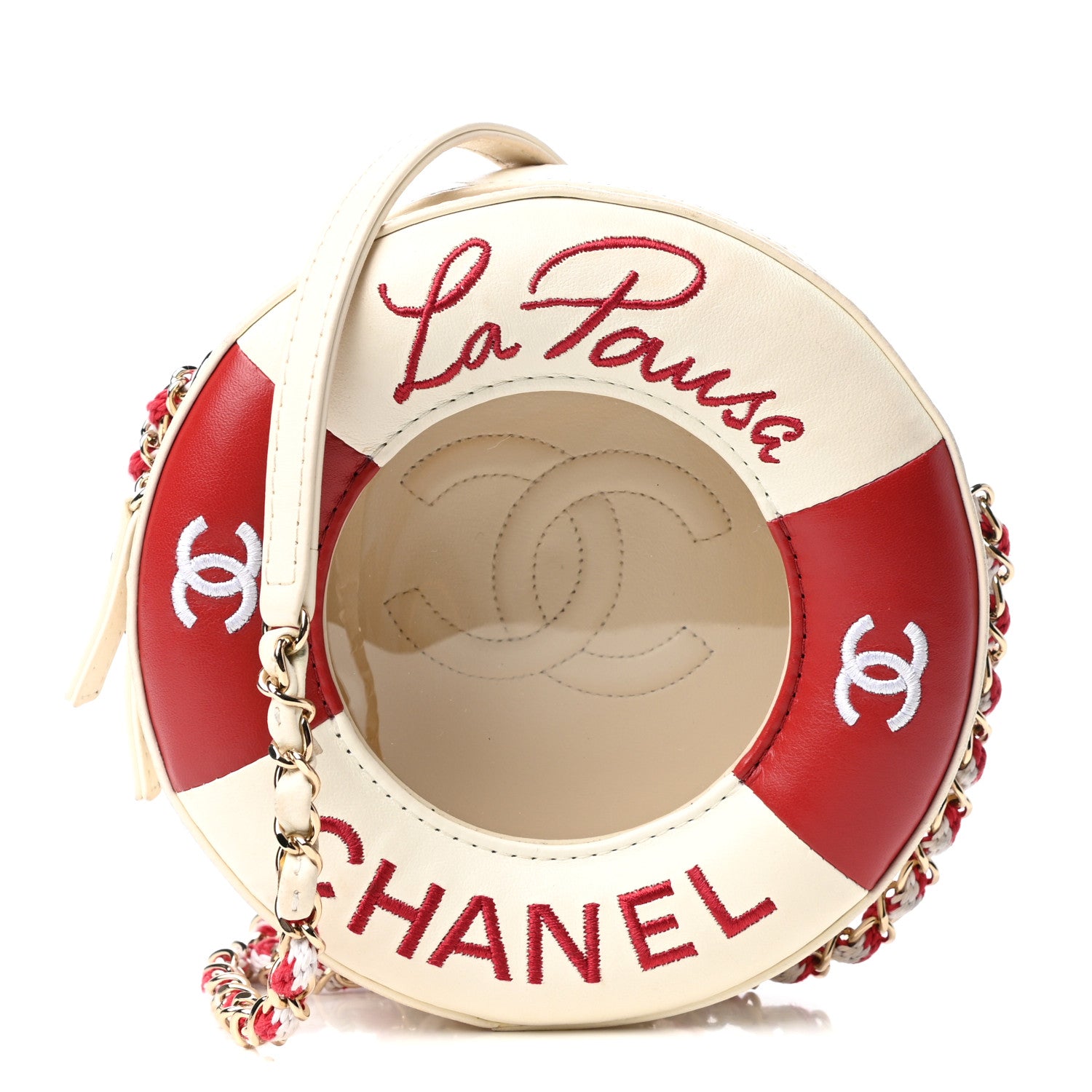 Chanel Lambskin Coco Lifesaver Round Bag Red White 1 of 9