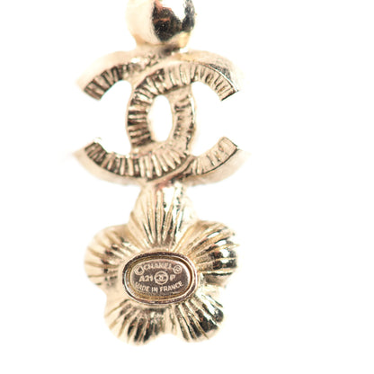 Chanel Crystal Enamel Flower CC Drop Earrings Gold White Black 4 of 5