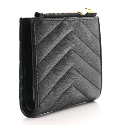 Saint Laurent Grain De Poudre Matelasse Chevron Monogram Zipped Card Case Black 2 of 6