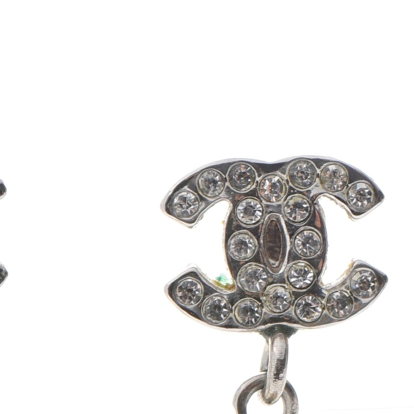 Crystal Pearl CC Drop Earrings Silver