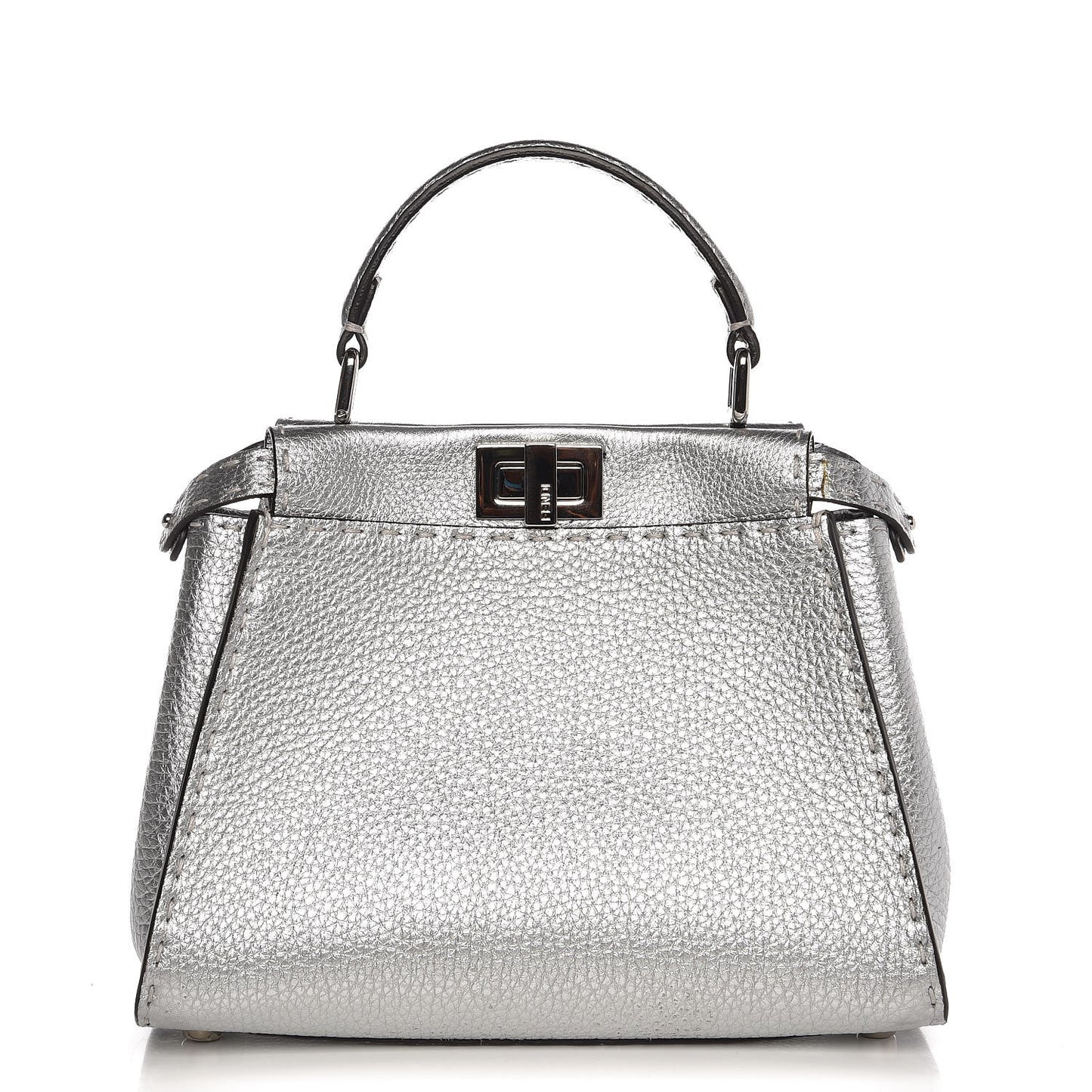 Cuoio Romano Lux Selleria Mini Peekaboo Iconic Satchel Argento