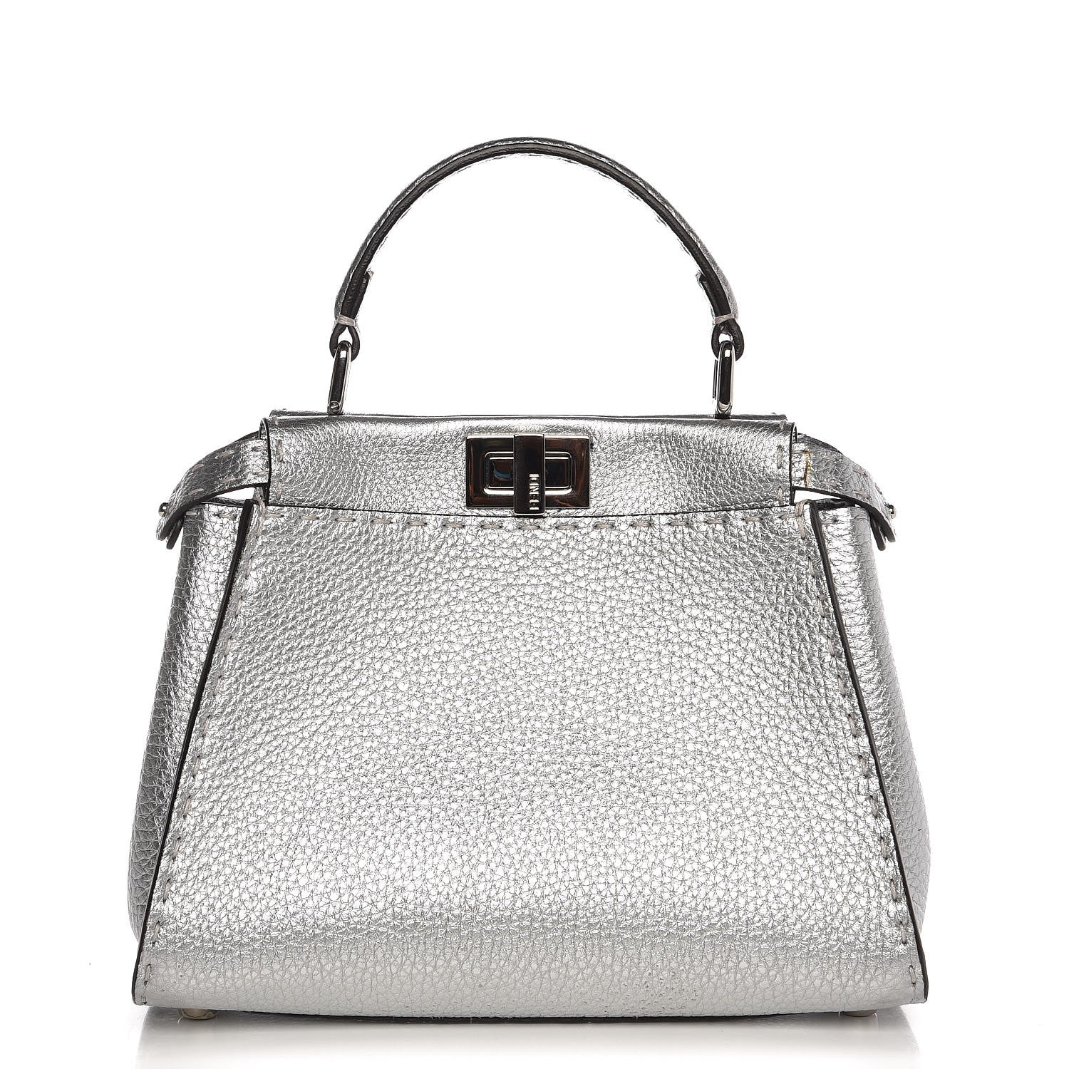 Fendi Cuoio Romano Lux Selleria Mini Peekaboo Iconic Satchel Argento 1 of 7