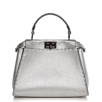 Fendi Cuoio Romano Lux Selleria Mini Peekaboo Iconic Satchel Argento 1 of 7