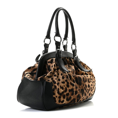 Dolce & Gabbana Calfskin Canvas Leopard Print Animalier Shoulder Bag Black 2 of 13