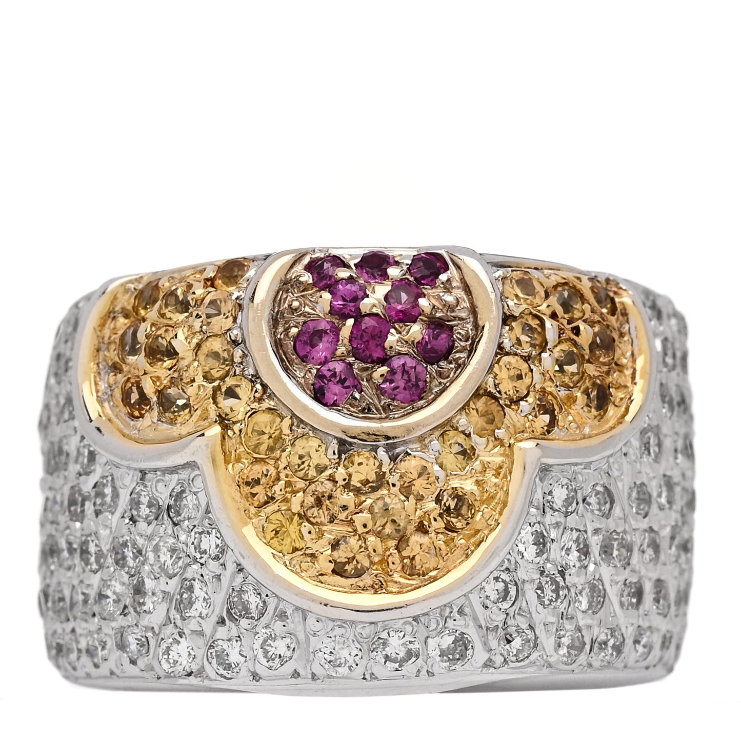 18K White Gold Diamond .85ctw Pink Yellow Sapphire Floral Ring 53 6.25