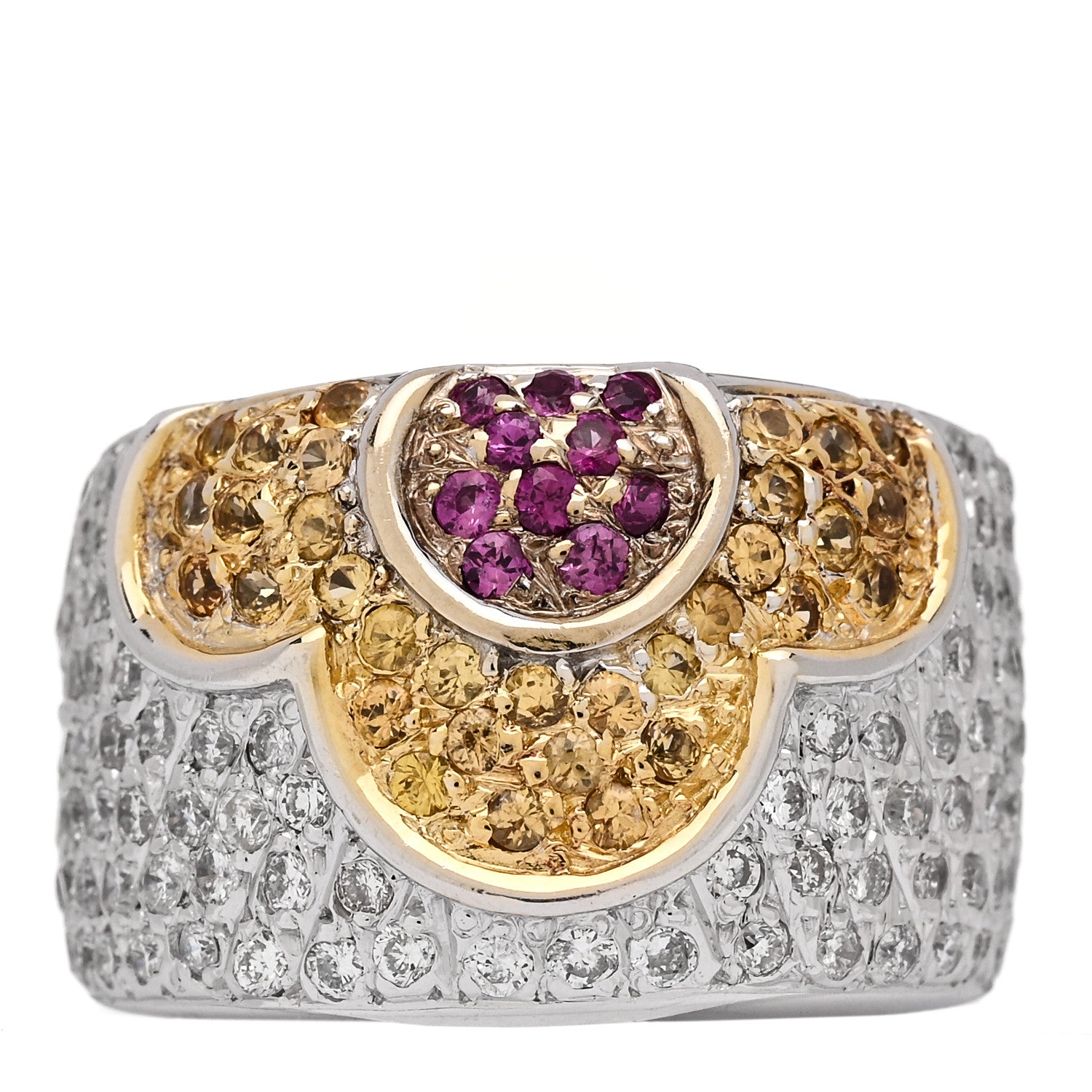 Parker & West by FASHIONPHILE 18K White Gold Diamond .85ctw Pink Yellow Sapphire Floral Ring 53 6.25 1 of 8