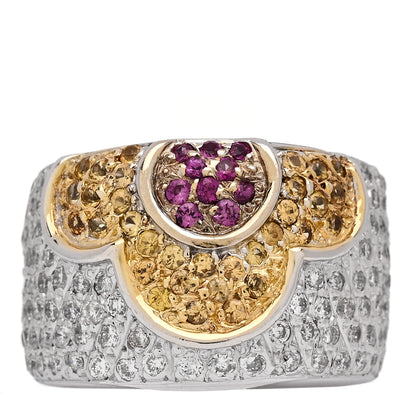 Parker & West by FASHIONPHILE 18K White Gold Diamond .85ctw Pink Yellow Sapphire Floral Ring 53 6.25 1 of 8