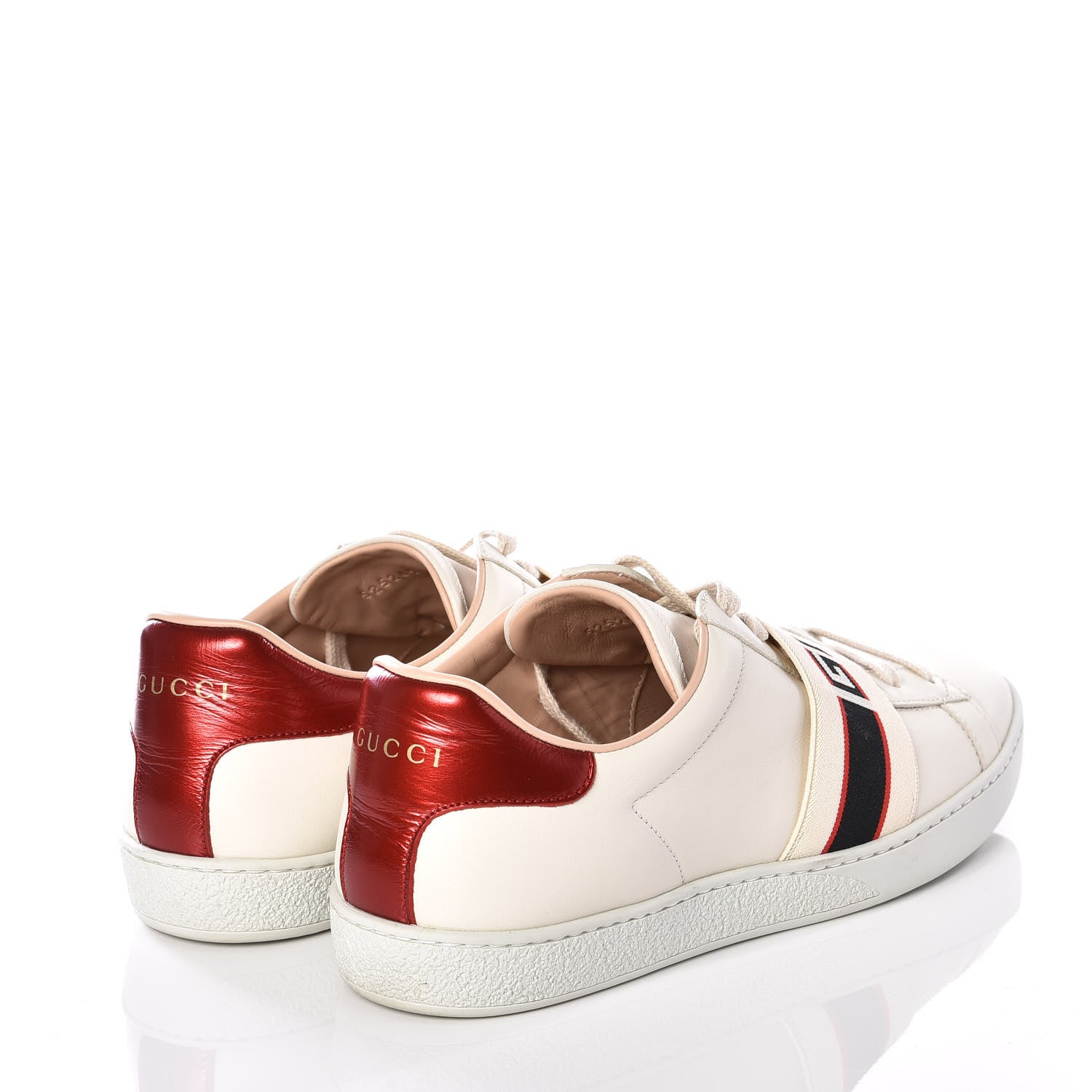 Gucci Calfskin Stripe Womens New Ace Sneakers 40 New Mystic White Ecru Red Flame 4 of 12