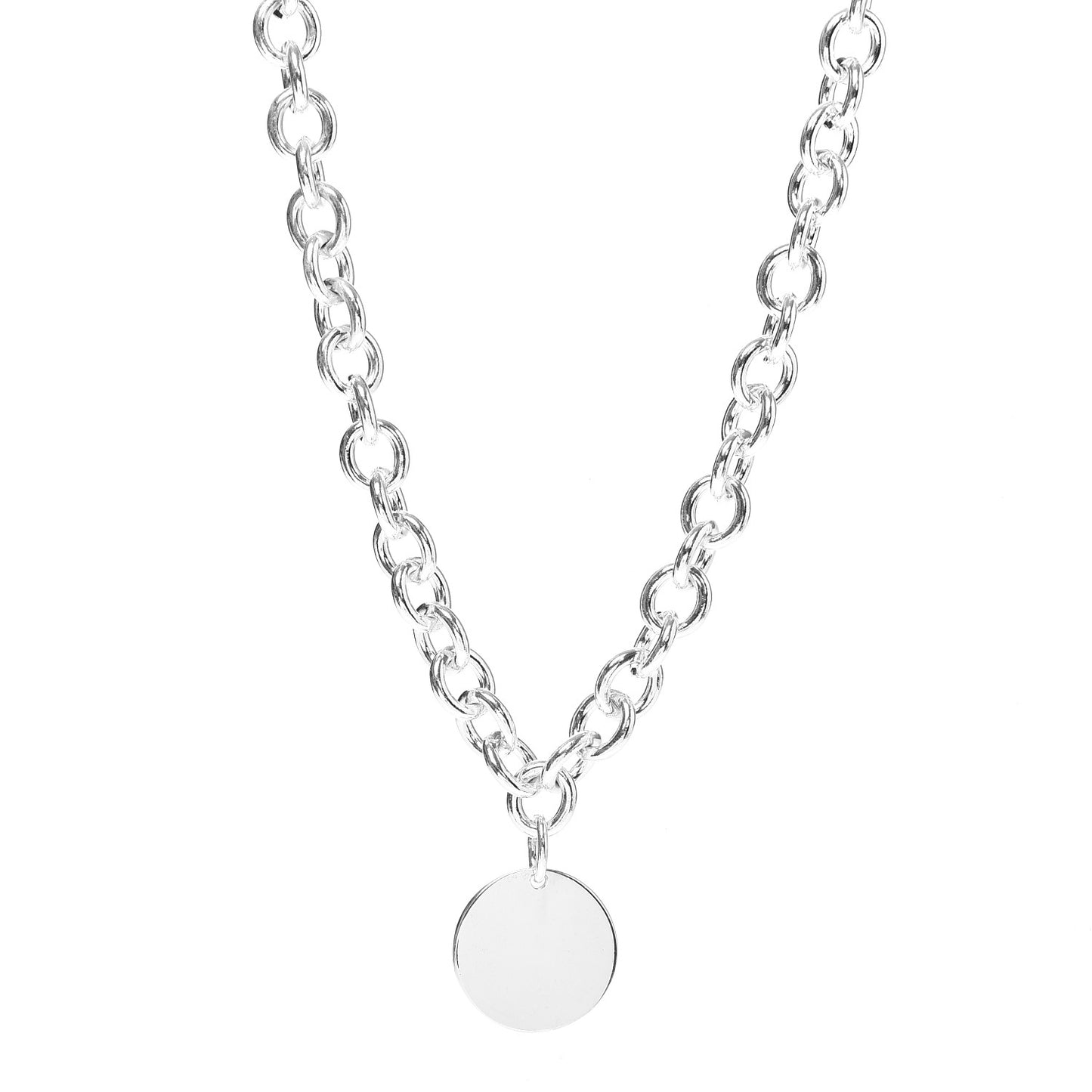 Sterling Silver Round Tag Necklace