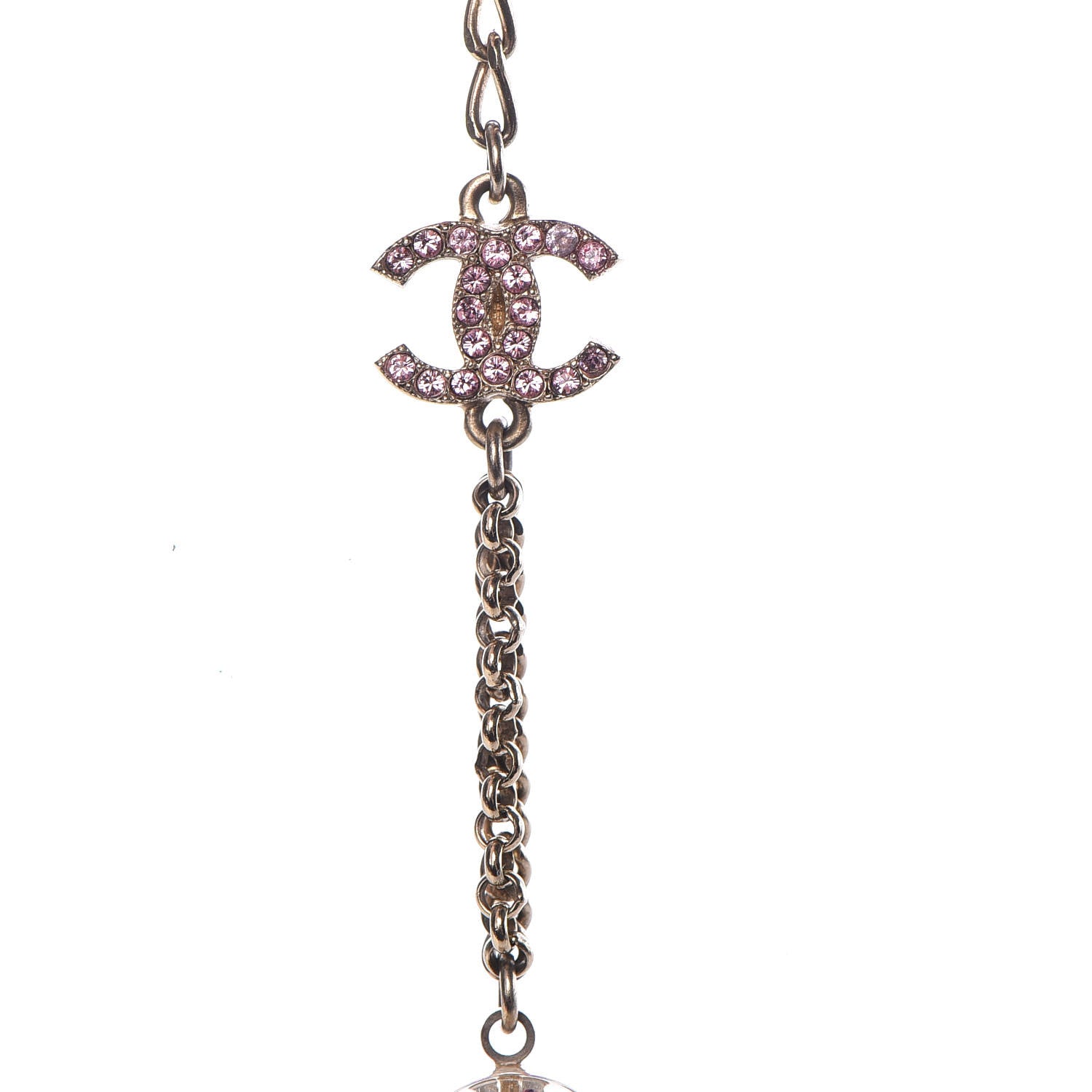 Chanel Resin Crystal Long CC Necklace Light Gold Green Pink 4 of 6