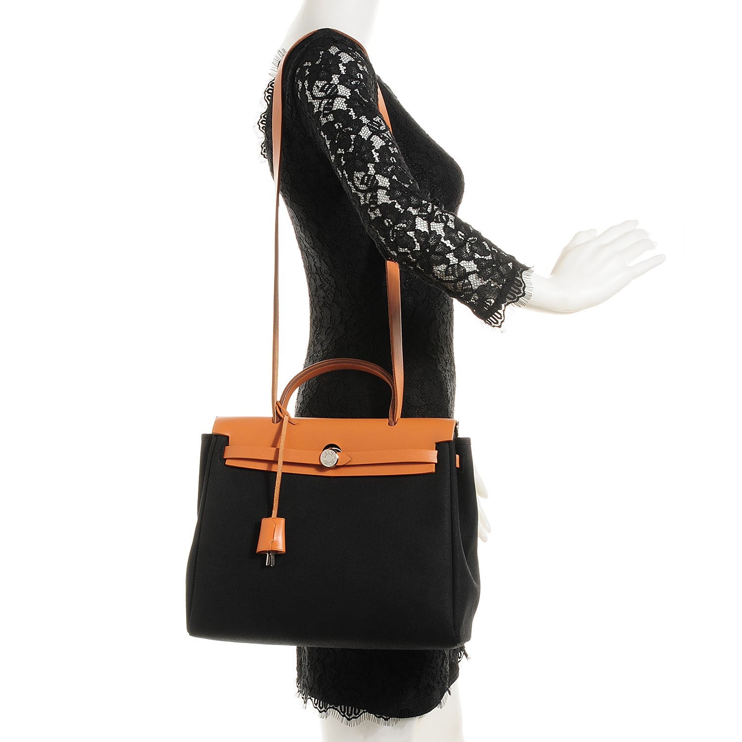 Hermes Vache Hunter Toile Herbag 30 PM Natural Noir 2 of 12