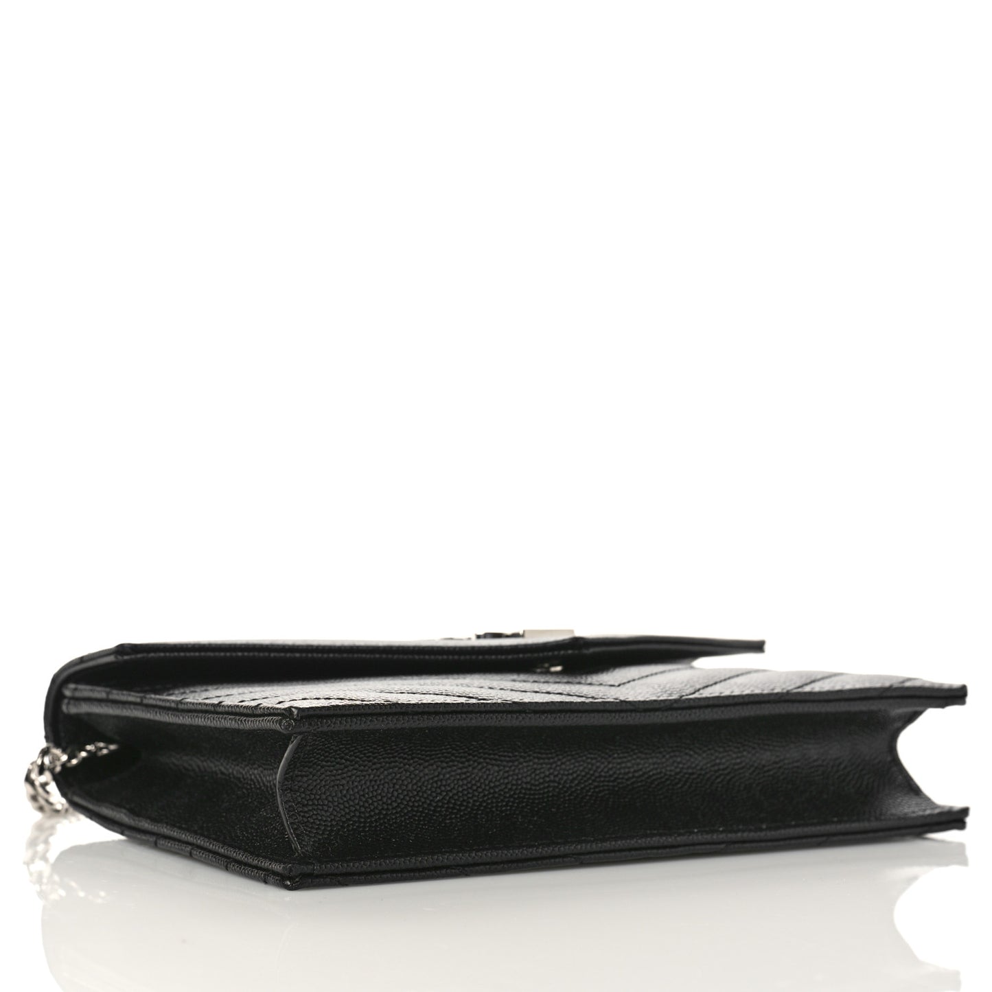 Grain De Poudre Matelasse Chevron Monogram Envelope Chain Wallet Black