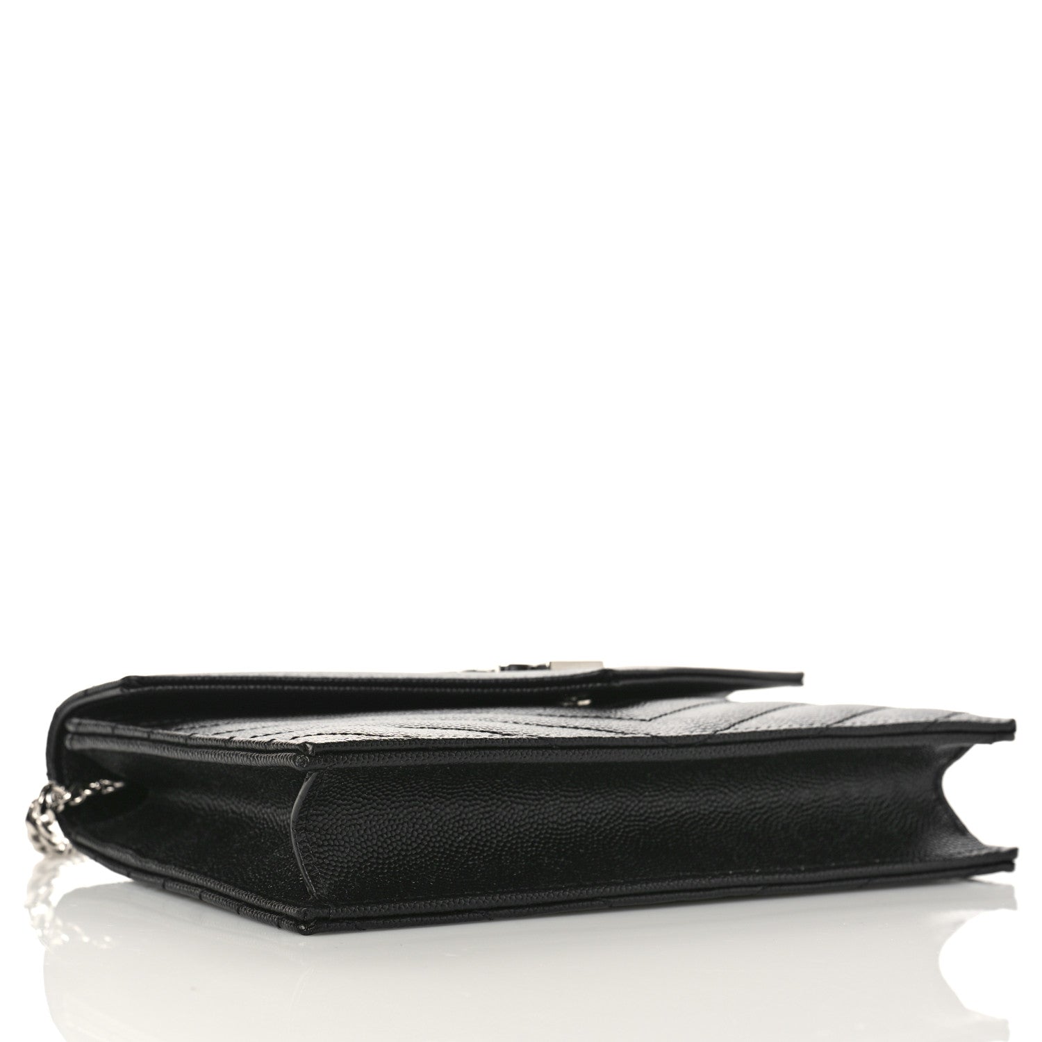 Saint Laurent Grain De Poudre Matelasse Chevron Monogram Envelope Chain Wallet Black 4 of 8