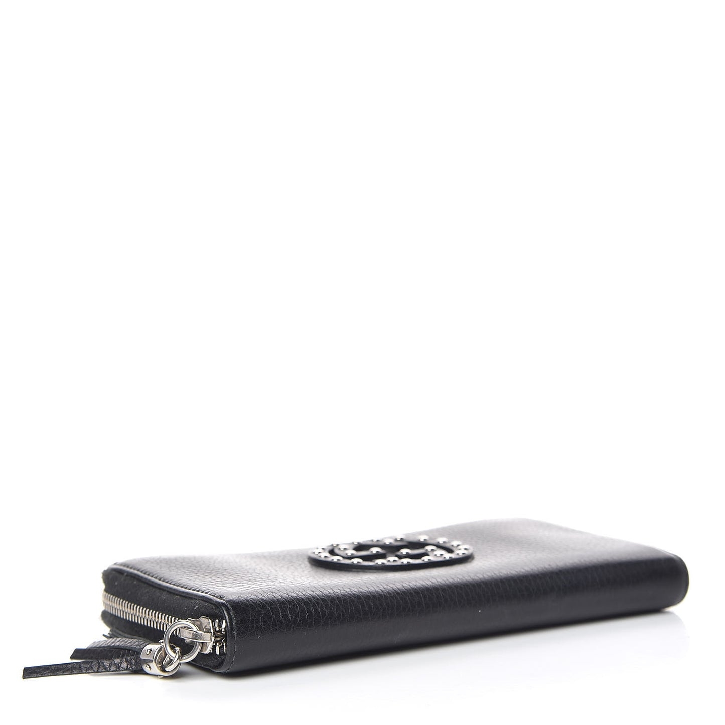 Pebbled Calfskin Studded Soho Zip Around Wallet Black