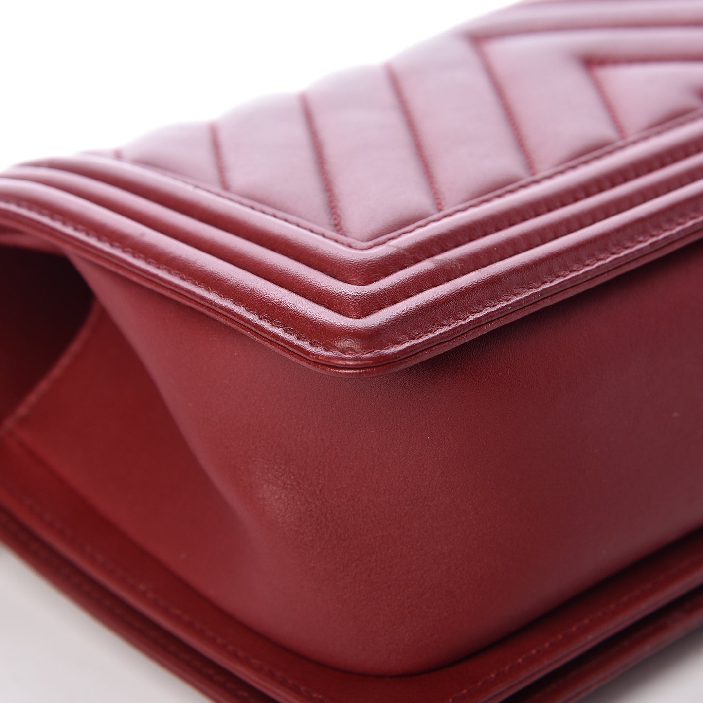 Calfskin Chevron Quilted Medium Boy Flap Dark Red