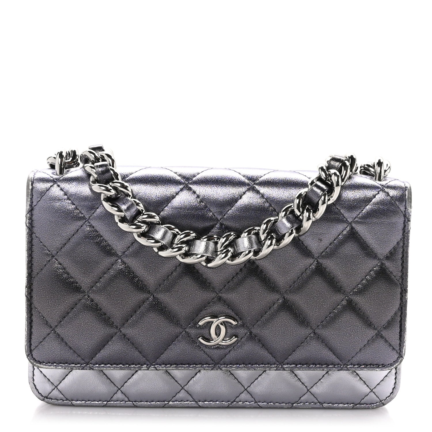 Chanel Gradient Metallic Lambskin Quilted Like A Wallet Wallet On Chain WOC Silvery Black 1 of 11
