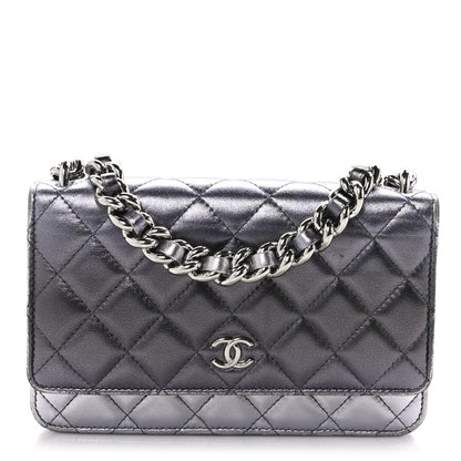 Chanel Gradient Metallic Lambskin Quilted Like A Wallet Wallet On Chain WOC Silvery Black 1 of 11