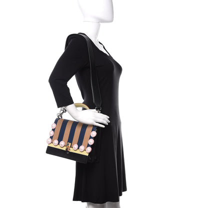 Fendi Vitello Liberty Lucido Pequin Inlay Studded Kan I Shoulder Bag Black Multicolor 2 of 10