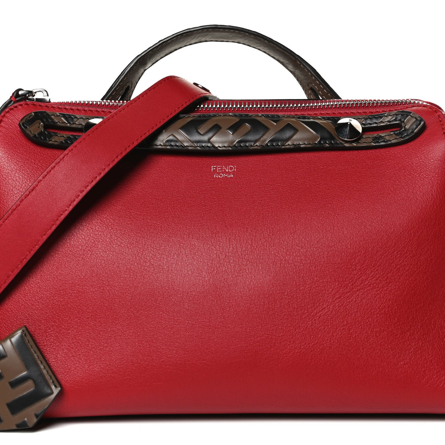 Vitello Dolce Bi-Color FF 1974 Embossed Medium By The Way Boston Bag Fragola Maya Black