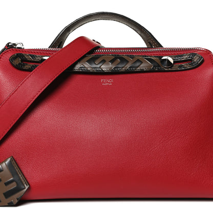 Fendi Vitello Dolce Bi-Color FF 1974 Embossed Medium By The Way Boston Bag Fragola Maya Black 9 of 13