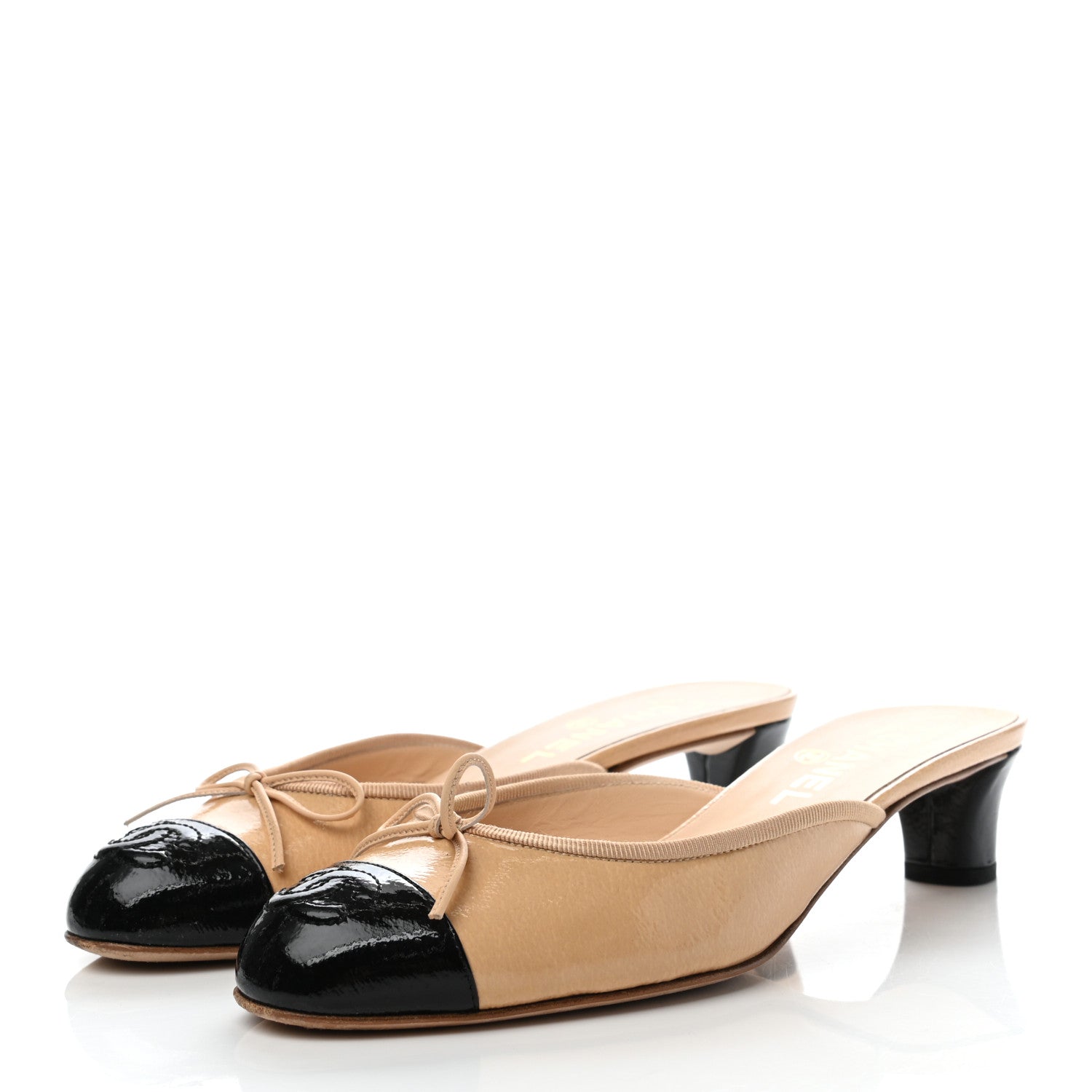 Chanel Patent Calfskin Cap Toe CC Mules 39 Beige Black 3 of 7